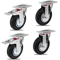 Forever Speed Ruedas de Transporte Carga Pesada Ruedas- Ruedas &amp- Rueda Giratoria Con Freno- Goma- Galvanizado Plata…